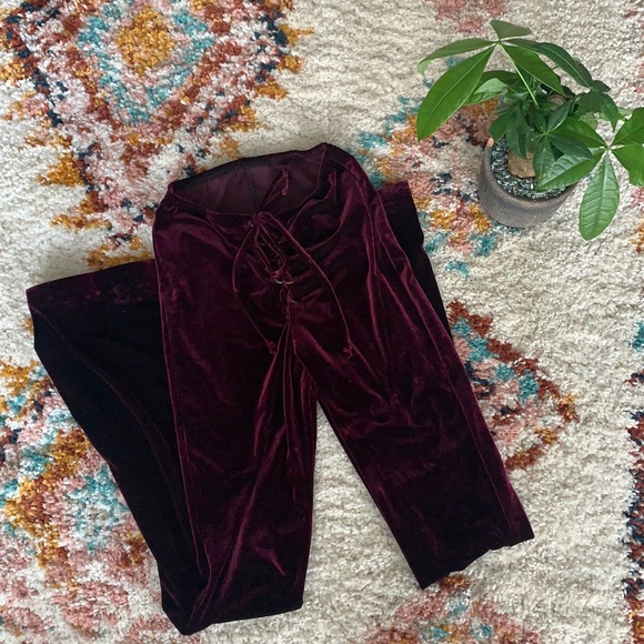 Maroon Velvet Flare Pants - Picture 2 of 7